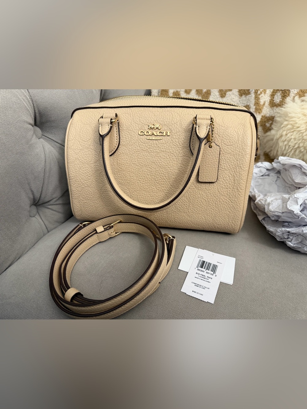Coach Outlet Rowan Satchel Bag In Signature Leather in color Oat